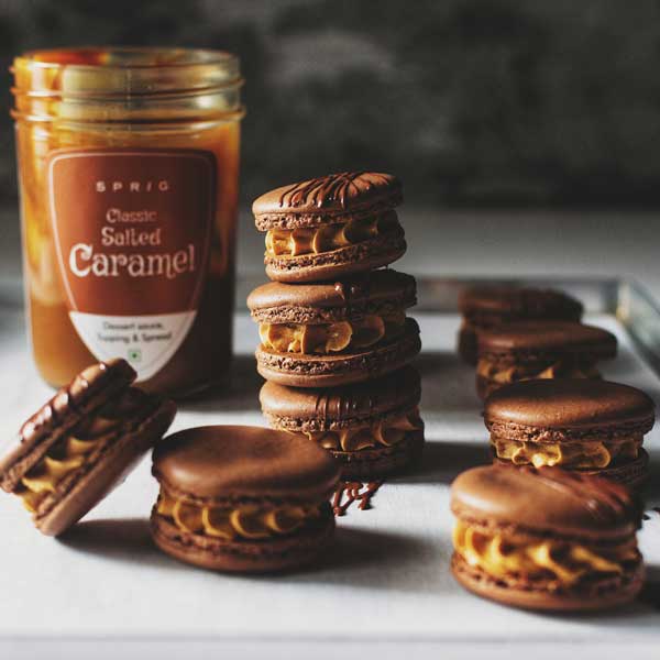 Dark Chocolate and Salted Caramel Macarons