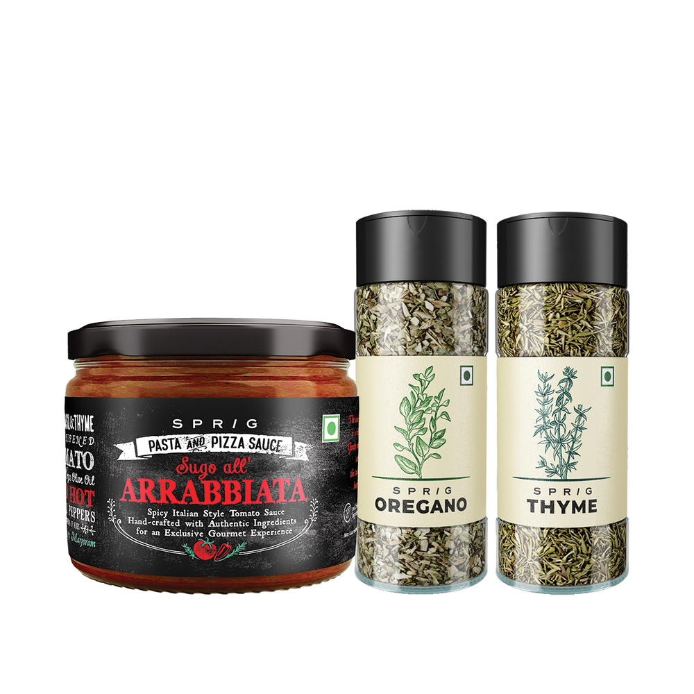 Pasta Flavouring Combo - Sprig Arrabbiata Pasta And Pizza Sauce, 325g, Oregano & Thyme Seasoning