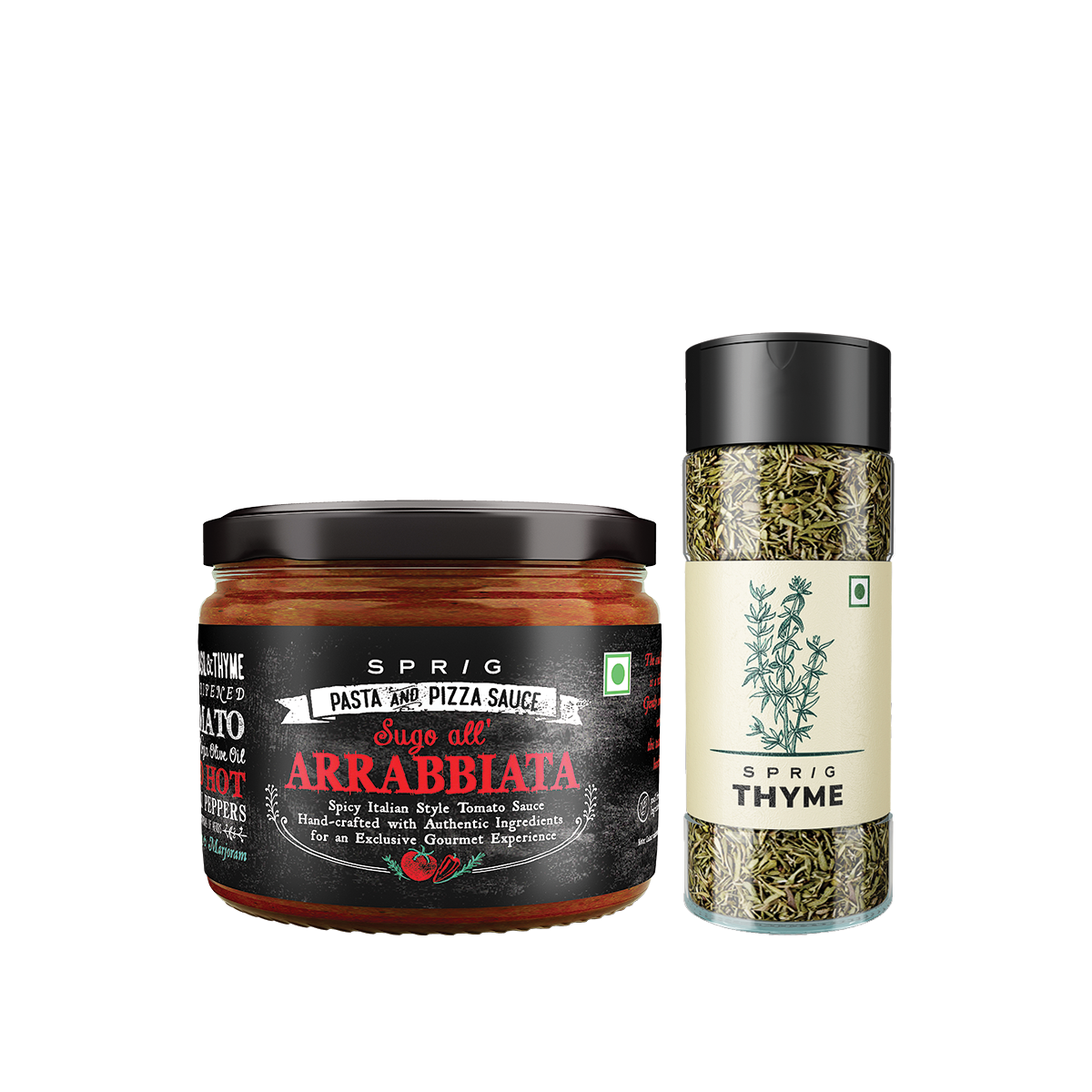 Pasta Flavouring Combo - Sprig Arrabbiata Pasta And Pizza Sauce, 325g, & Thyme Seasoning