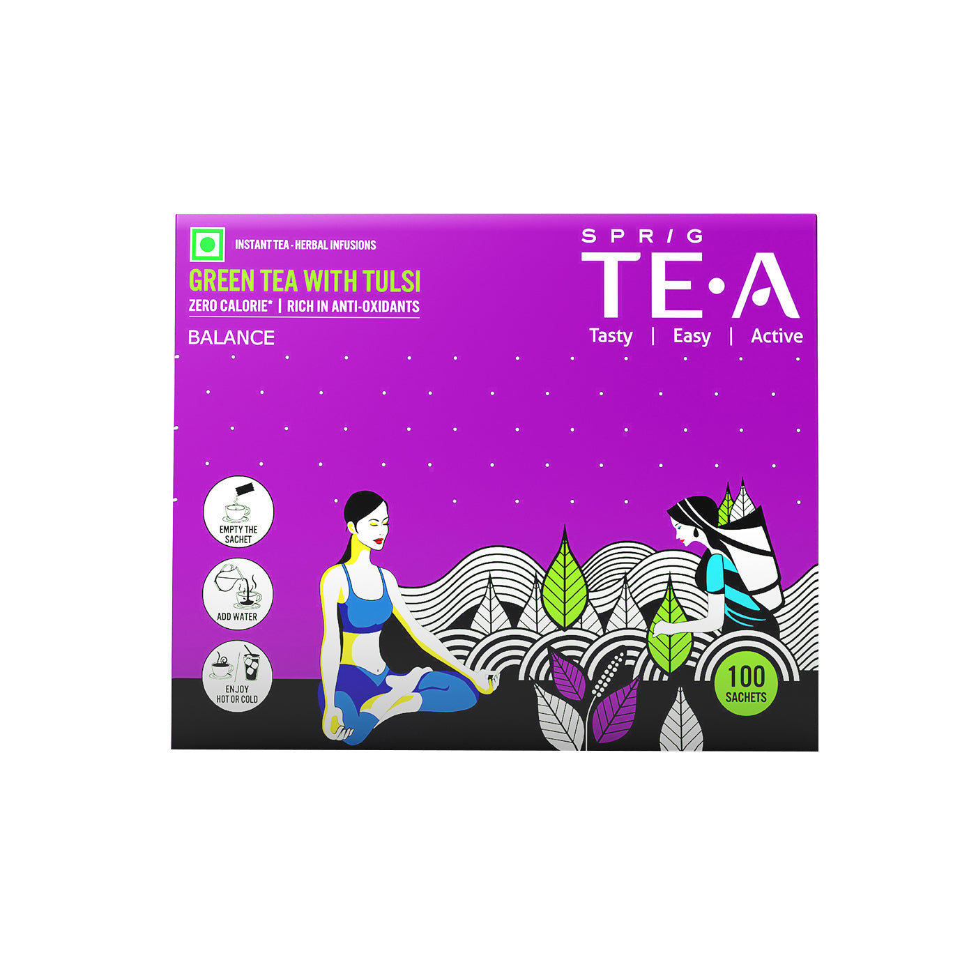 TE.A Green Tea with Tulsi - Pack of 100, 50 g