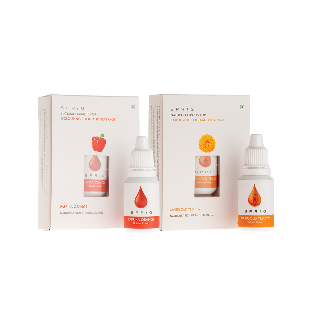 Combo Pack - Sprig Natural Extracts For Colouring Food And Beverage Marigold Yellow & Paprika Orange, 15ml