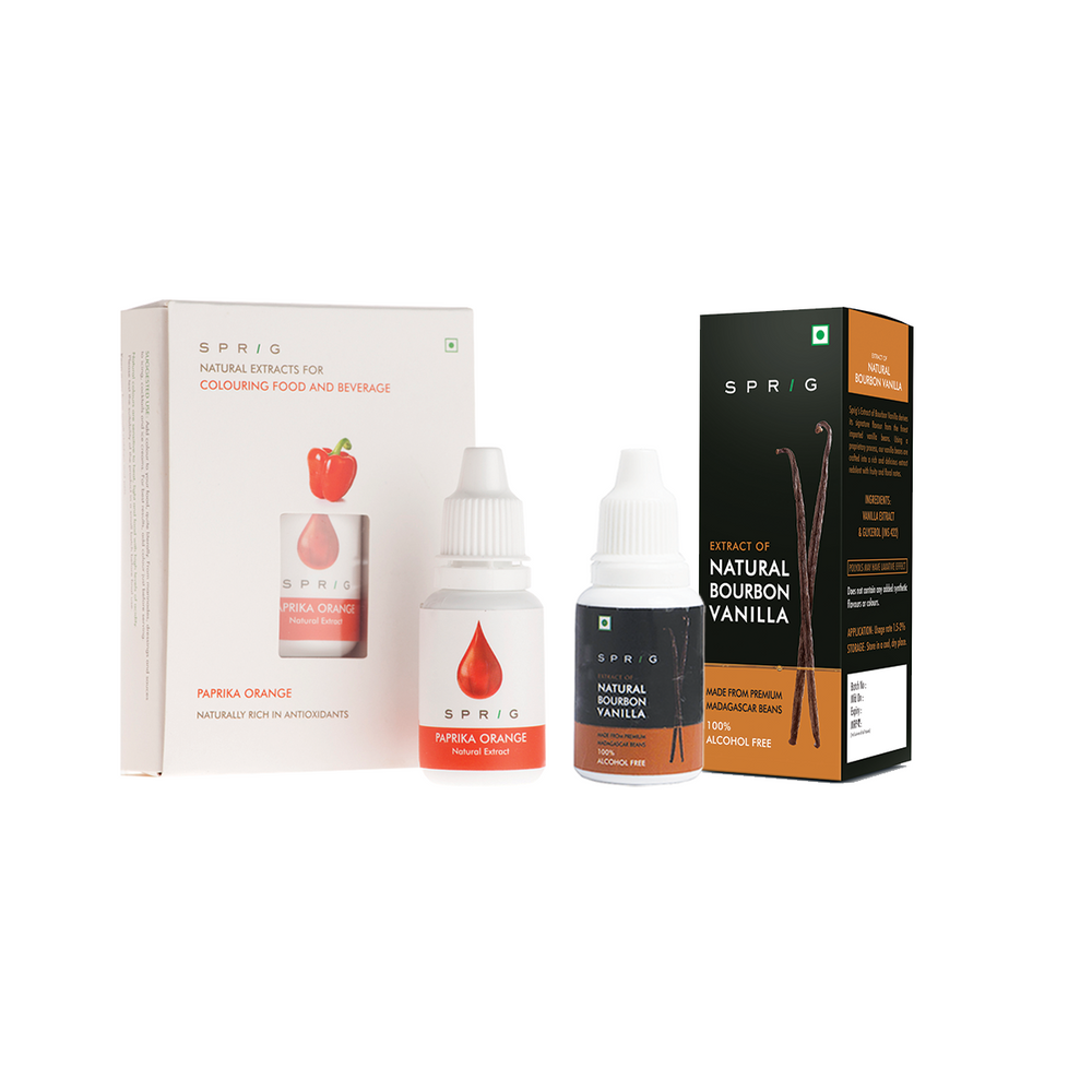 Combo Pack - Sprig Madagascar Bourbon Vanilla Beans Extract, 20ml & Colouring Food And Beverage Paprika Orange, 15ml