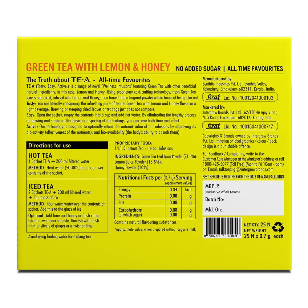 
                  
                    TE.A Green Tea with Lemon & Honey - Pack of 25, 17.5 g
                  
                