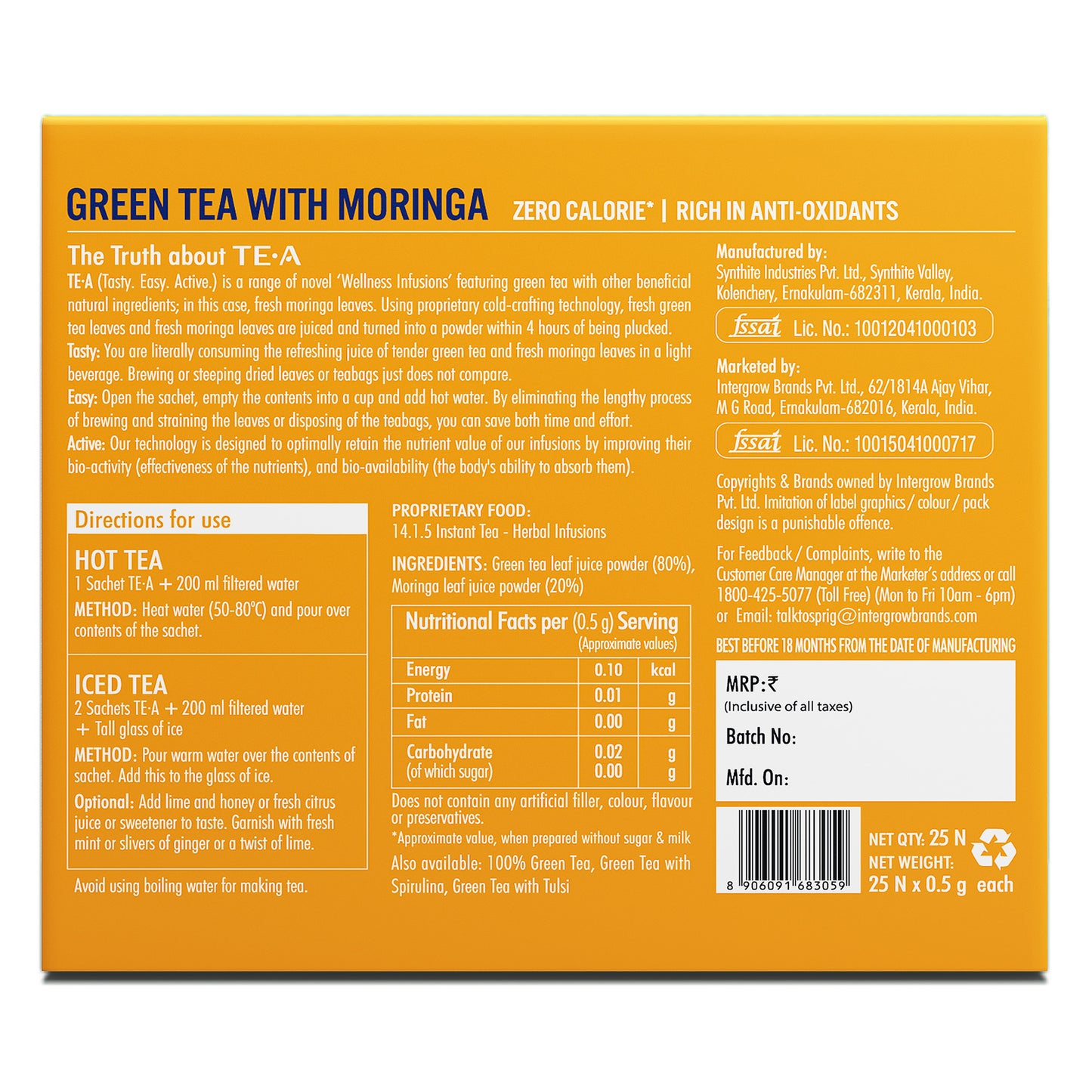 
                  
                    TE.A Green Tea with Moringa - Pack of 25, 12.5 g
                  
                
