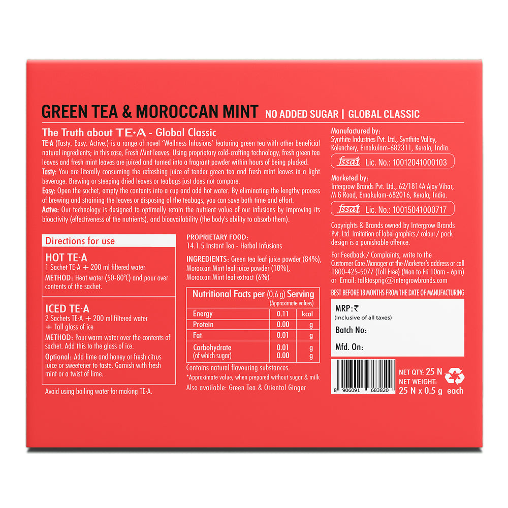 
                  
                    TE.A Green Tea & Moroccan Mint - Pack of 25, 15 g
                  
                