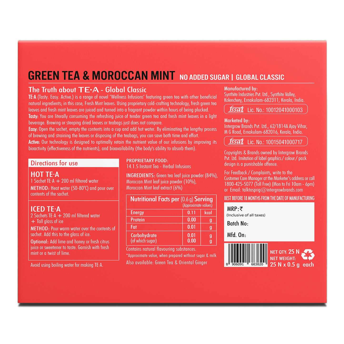 
                  
                    TE.A Green Tea & Moroccan Mint - Pack of 25, 15 g
                  
                