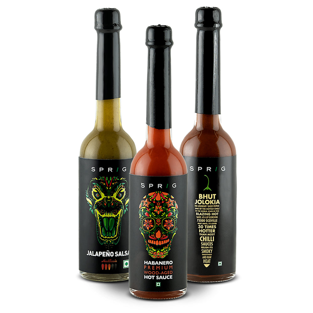 Combo Pack - Jalapeno 110g, Habanero 100g & Bhut Jolokia Sauce 120g