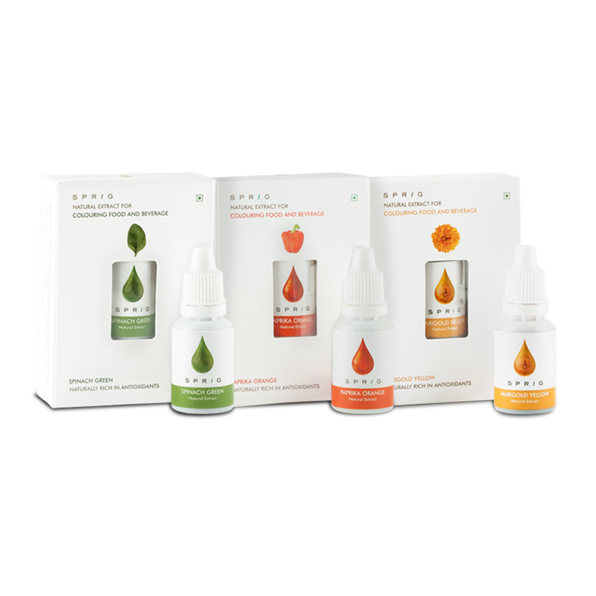 Combo Pack - Natural Extracts For Colouring Food And Beverage - Spinach Green, Paprika Orange & Marigold Yellow