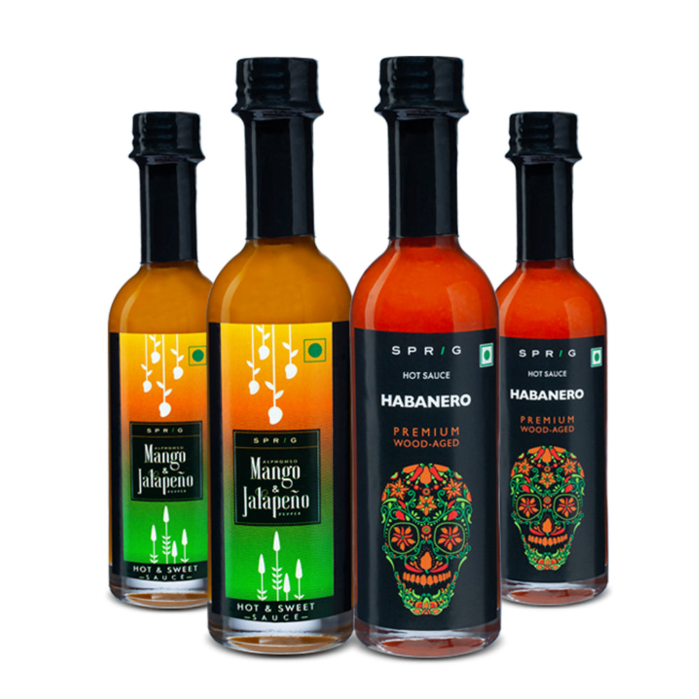 Combo Pack - Habanero 55ml x 2 Premium Woodaged Hot Sauce & Mango Jalapeno 60ml x 2 (Pack of 4) 230ml