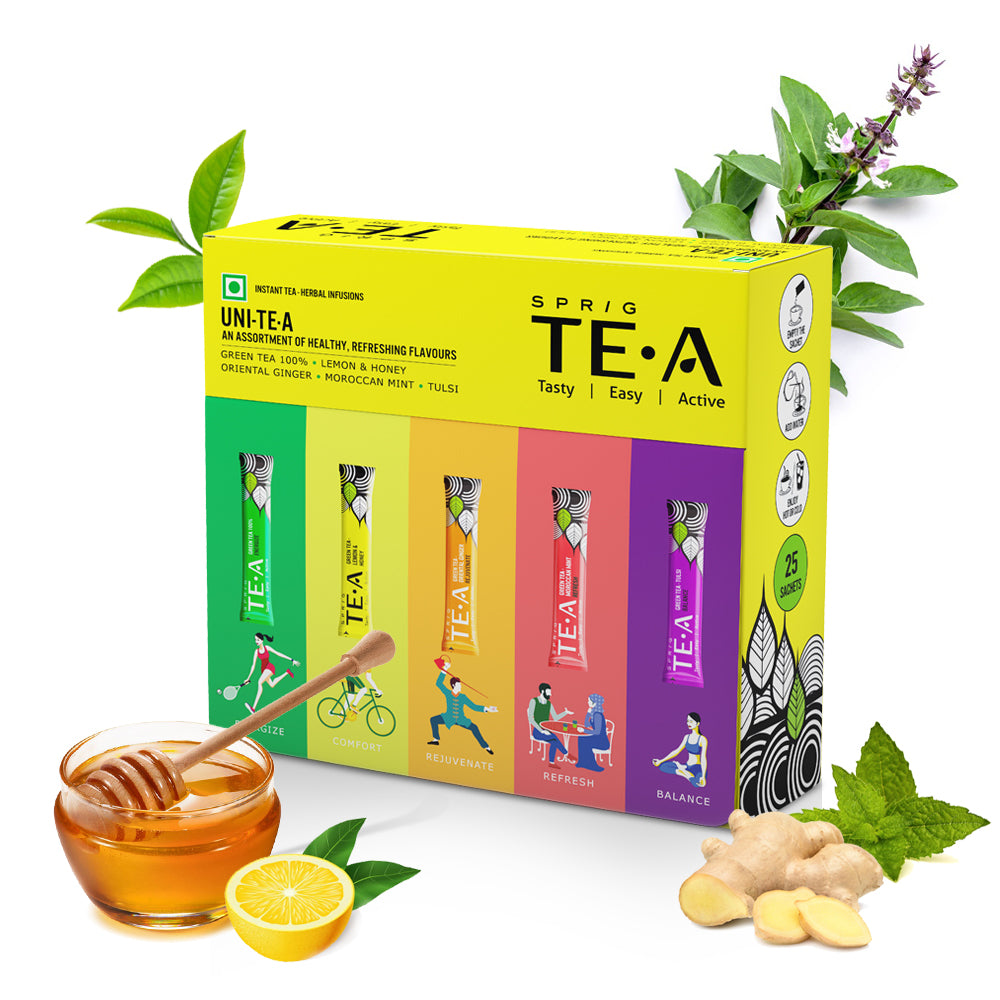 
                  
                    TE.A Uni Tea Green Tea Infused With Of Tulsi, Lemon & Honey, Ginger And Moroccan Mint Pack Of 25
                  
                