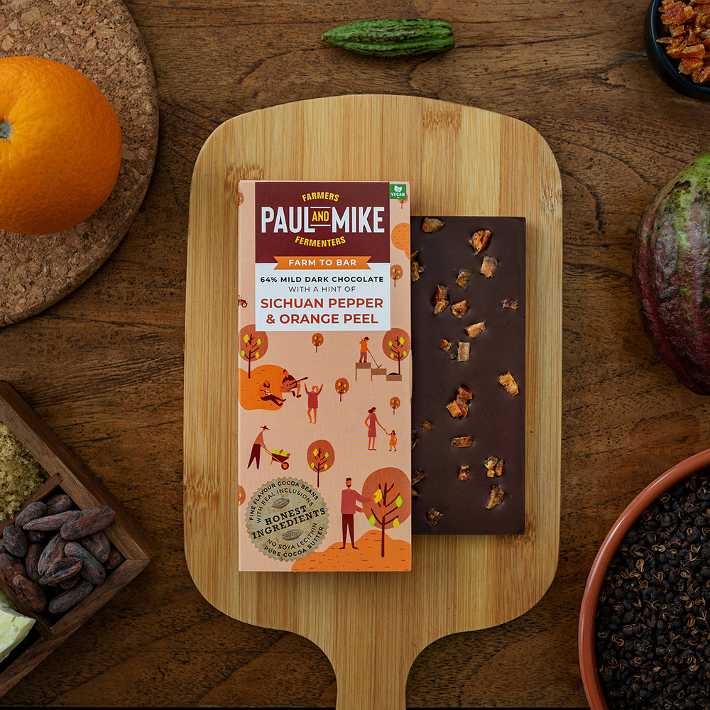 
                  
                    Paul And Mike 64% Dark Sichuan Pepper and Orange Peel Vegan Chocolate Pack of 2
                  
                