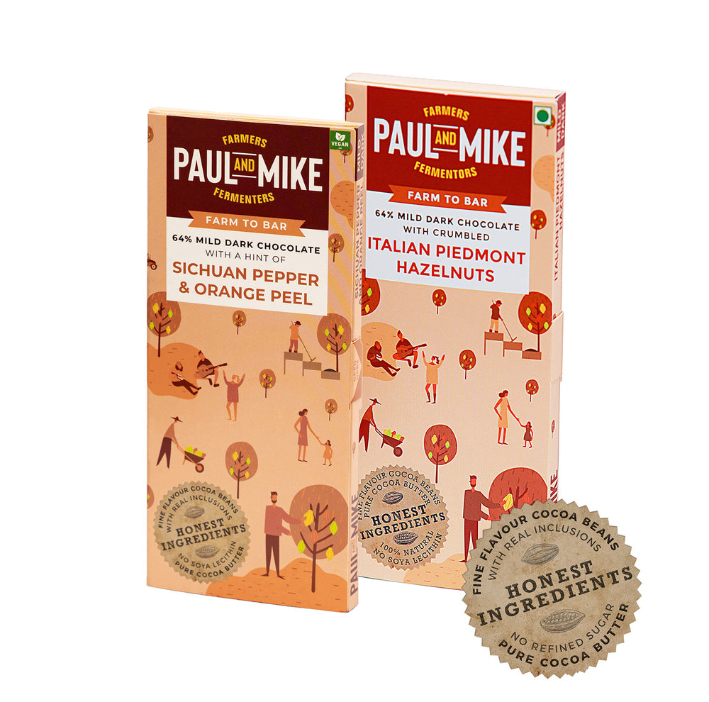 Paul And Mike Award Winners Chocolate Combo- Italian Piedmont Hazelnuts & Sichuan Pepper Orange Peel