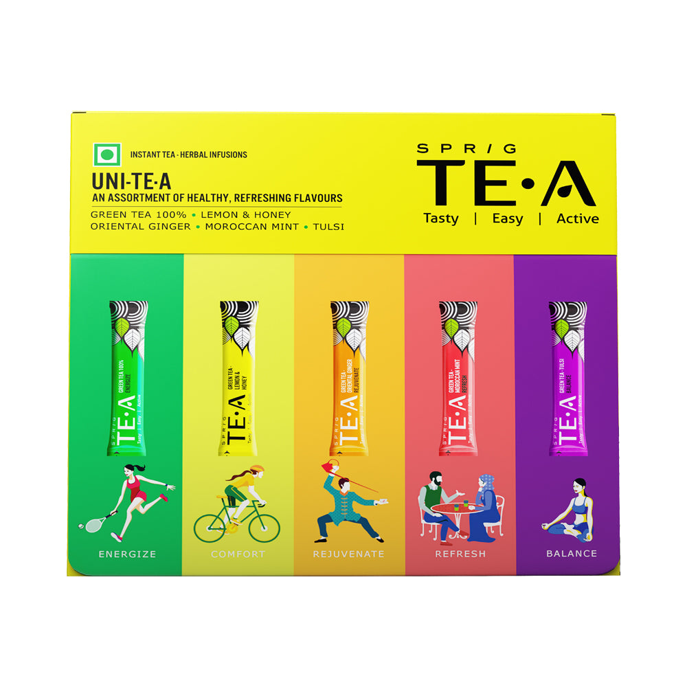 TE.A Uni Tea Green Tea Infused With Of Tulsi, Lemon & Honey, Ginger And Moroccan Mint Pack Of 25